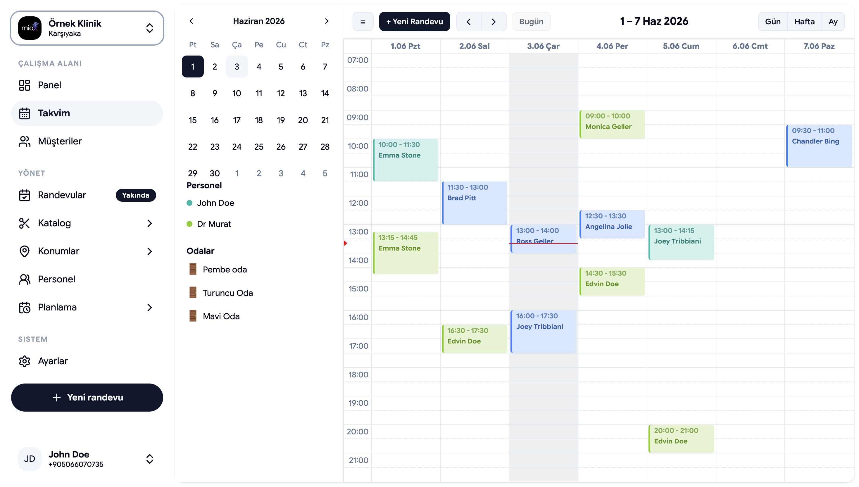 Calemio clinic scheduling app, practice dashboard screenshot